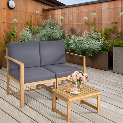 3-in-1 Acacia Wood Loveseat with Separable Coffee Table - Natural - Patio Conversation Sets