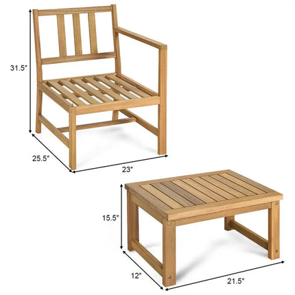 3-in-1 Acacia Wood Loveseat with Separable Coffee Table - Natural - Patio Conversation Sets