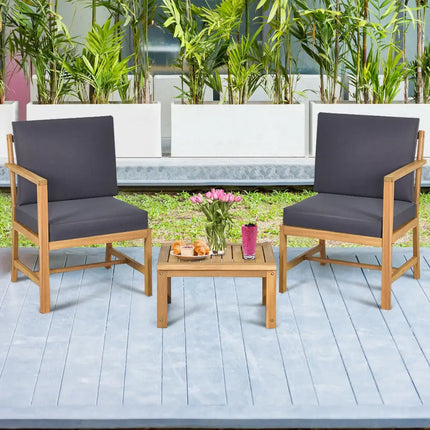 3-in-1 Acacia Wood Loveseat with Separable Coffee Table - Natural - Patio Conversation Sets