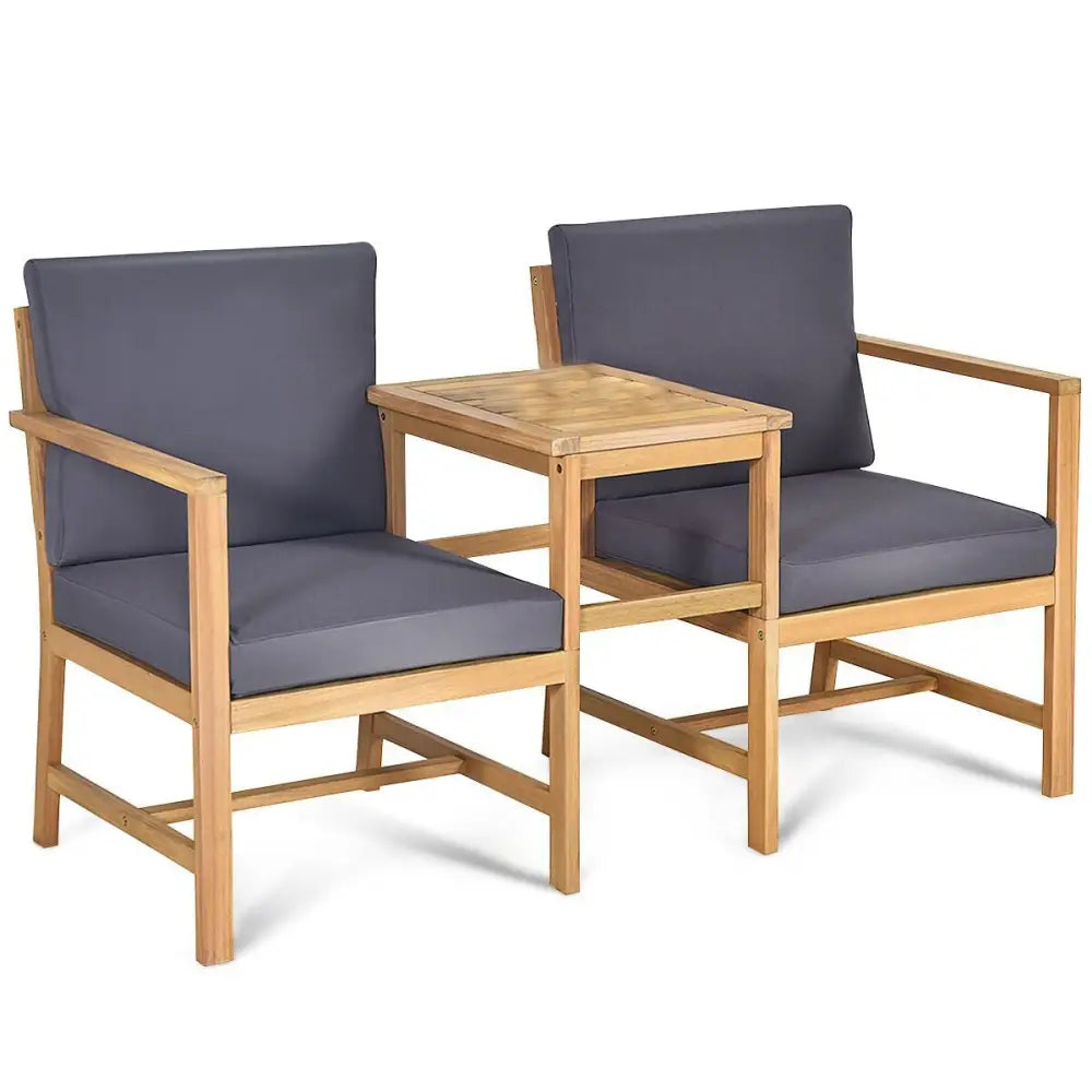 3-in-1 Acacia Wood Loveseat with Separable Coffee Table - Natural - Patio Conversation Sets