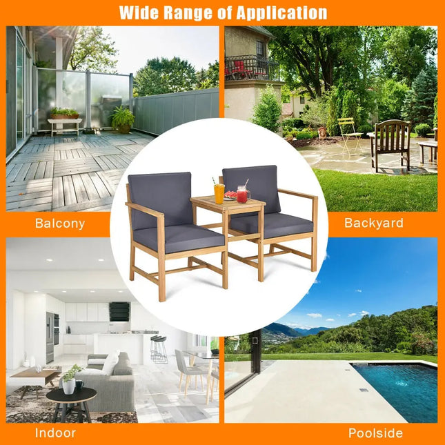 3-in-1 Acacia Wood Loveseat with Separable Coffee Table - Natural - Patio Conversation Sets