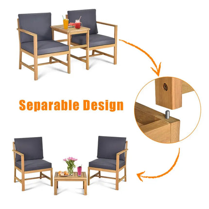 3-in-1 Acacia Wood Loveseat with Separable Coffee Table - Natural - Patio Conversation Sets