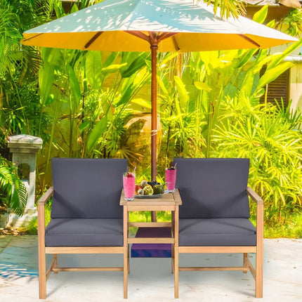 3-in-1 Acacia Wood Loveseat with Separable Coffee Table - Natural - Patio Conversation Sets