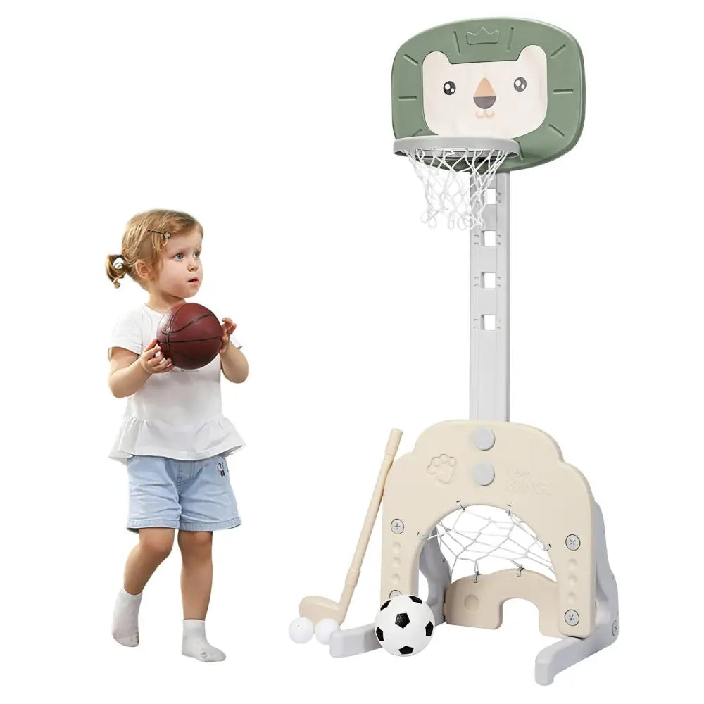 3-in-1 Adjustable Kids Basketball Hoop Sports Set-Green - Green - Toy Sports