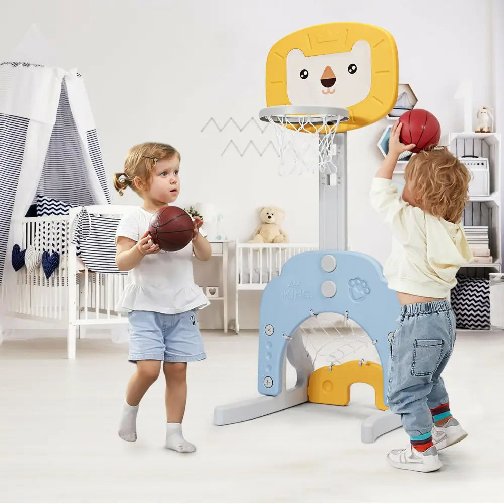 3-in-1 Adjustable Kids Basketball Hoop Sports Set-Yellow - Yellow - Toy Sports