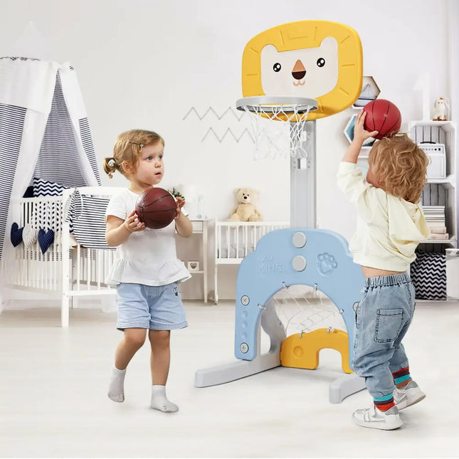 3-in-1 Adjustable Kids Basketball Hoop Sports Set-Yellow - Yellow - Toy Sports