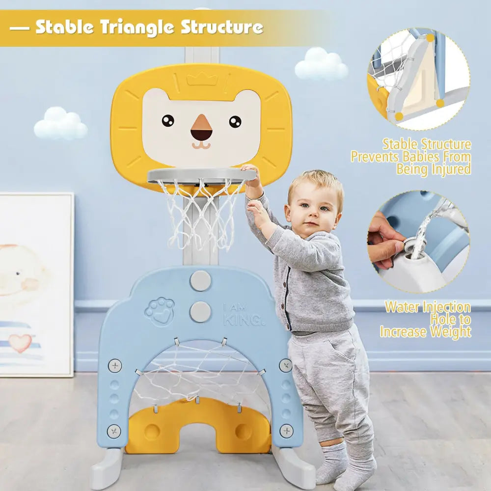 3-in-1 Adjustable Kids Basketball Hoop Sports Set-Yellow - Yellow - Toy Sports