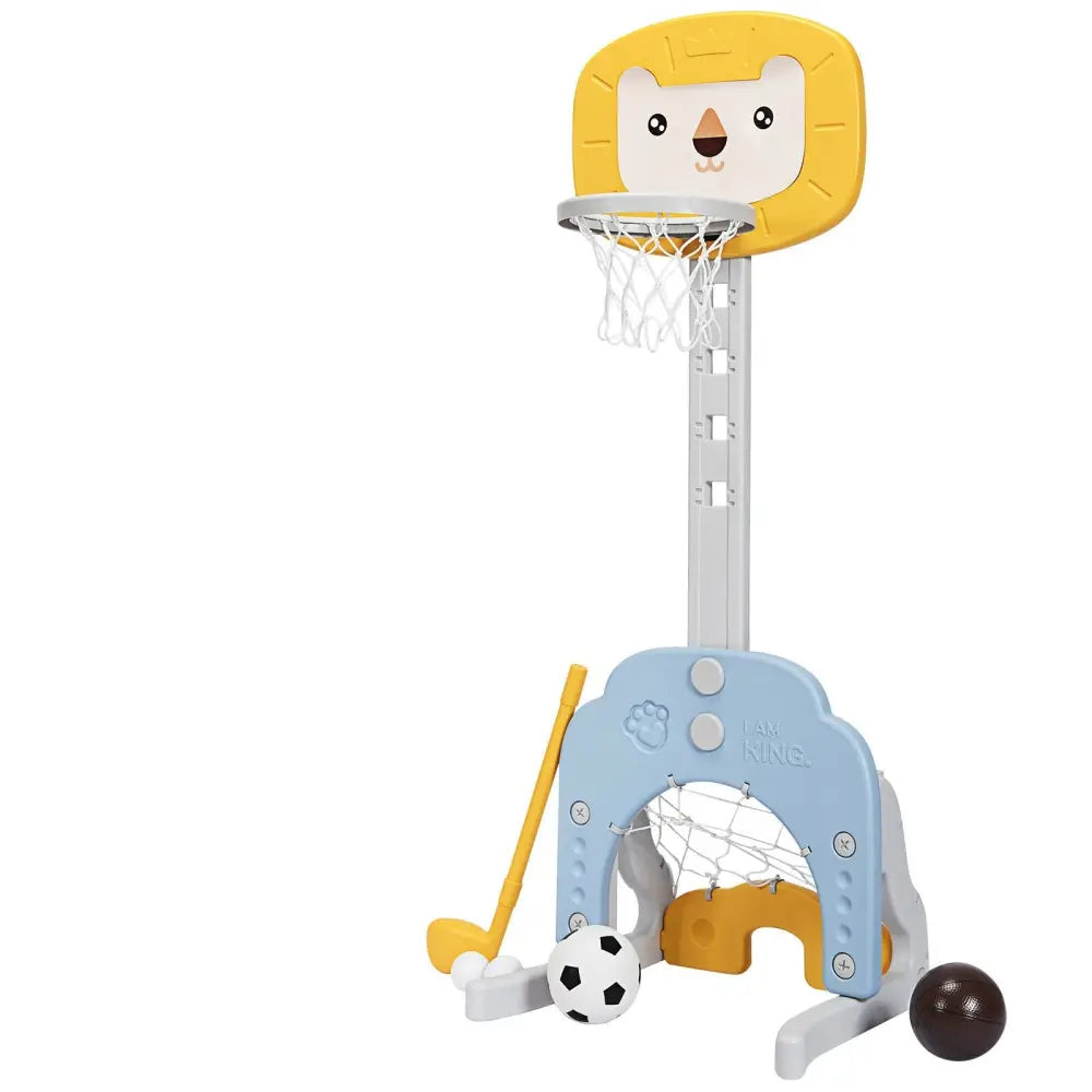 3-in-1 Adjustable Kids Basketball Hoop Sports Set-Yellow - Yellow - Toy Sports