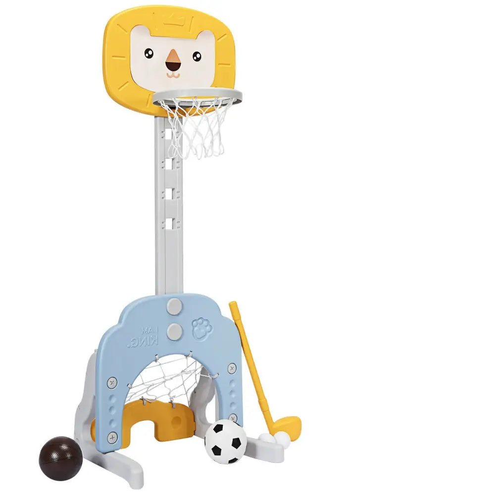 3-in-1 Adjustable Kids Basketball Hoop Sports Set-Yellow - Yellow - Toy Sports