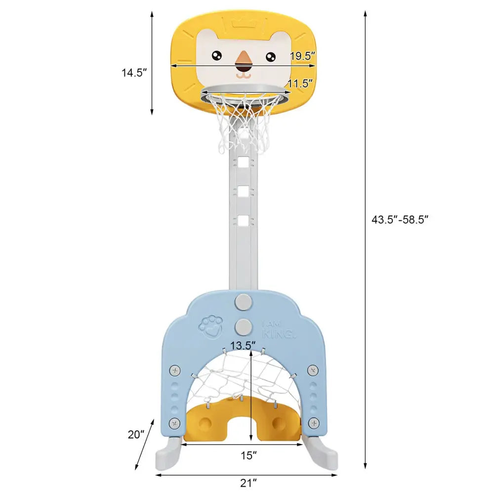 3-in-1 Adjustable Kids Basketball Hoop Sports Set-Yellow - Yellow - Toy Sports