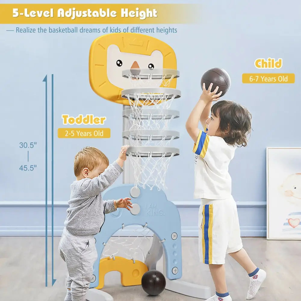 3-in-1 Adjustable Kids Basketball Hoop Sports Set-Yellow - Yellow - Toy Sports