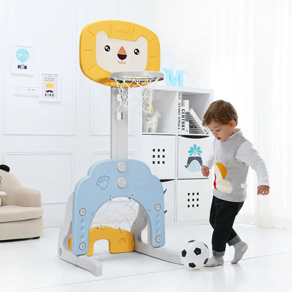 3-in-1 Adjustable Kids Basketball Hoop Sports Set-Yellow - Yellow - Toy Sports