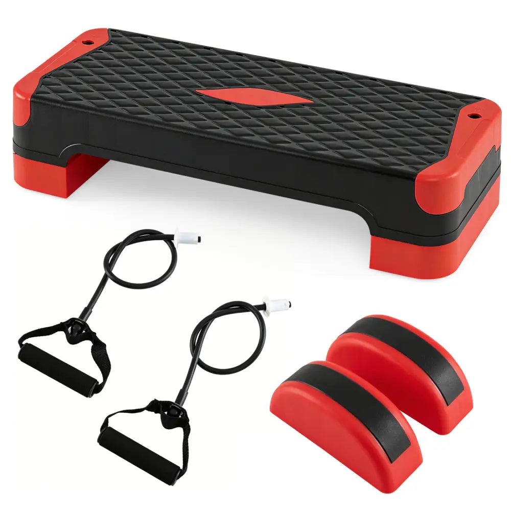3-in-1 Aerobic Step Platform Set with 2 Stackable Risers and Balance Trainers for Home-Red - Red - Sport Equipments