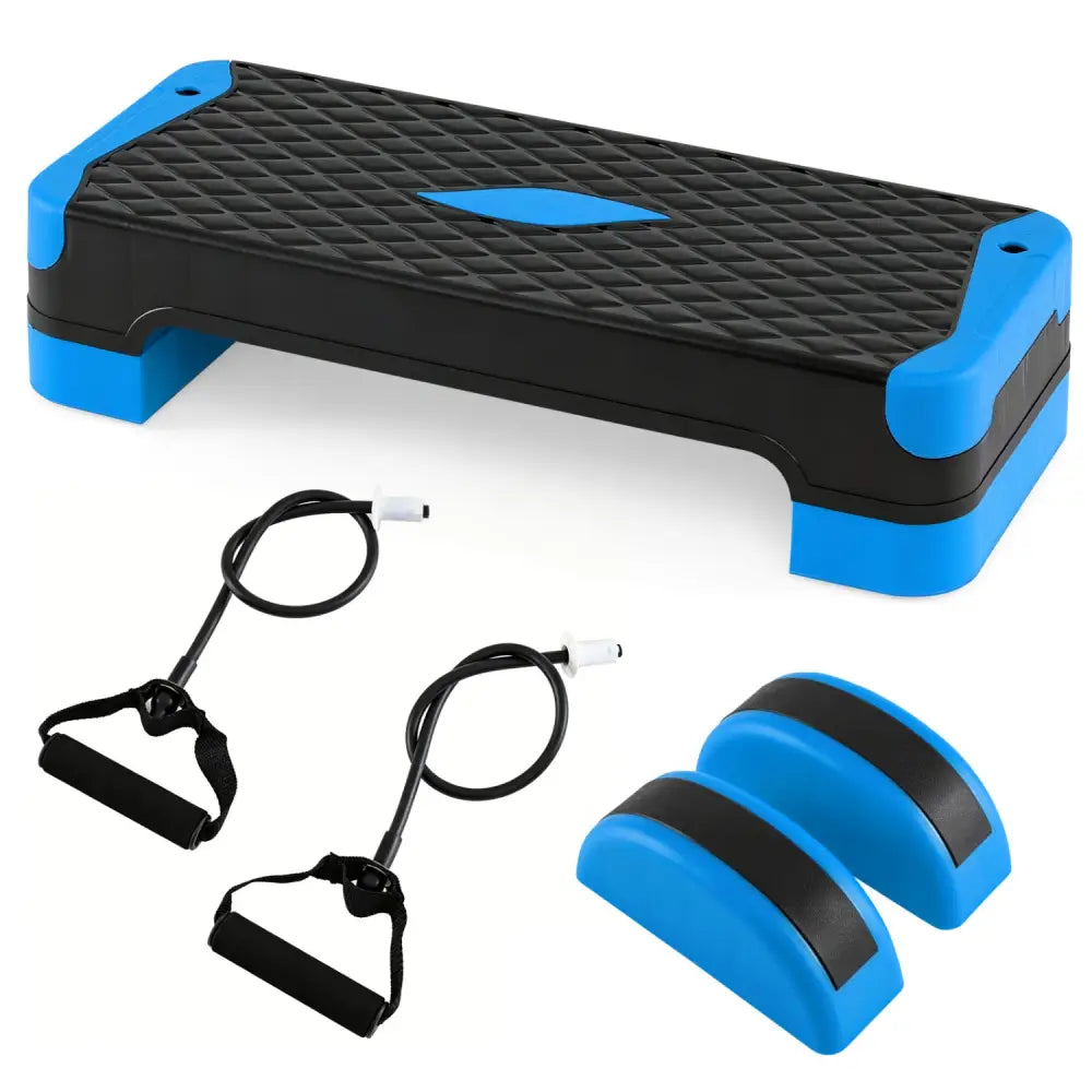 3-in-1 Aerobic Step Platform Set with 2 Stackable Risers and Balance Trainers for Home-Blue - Blue - Sport Equipments