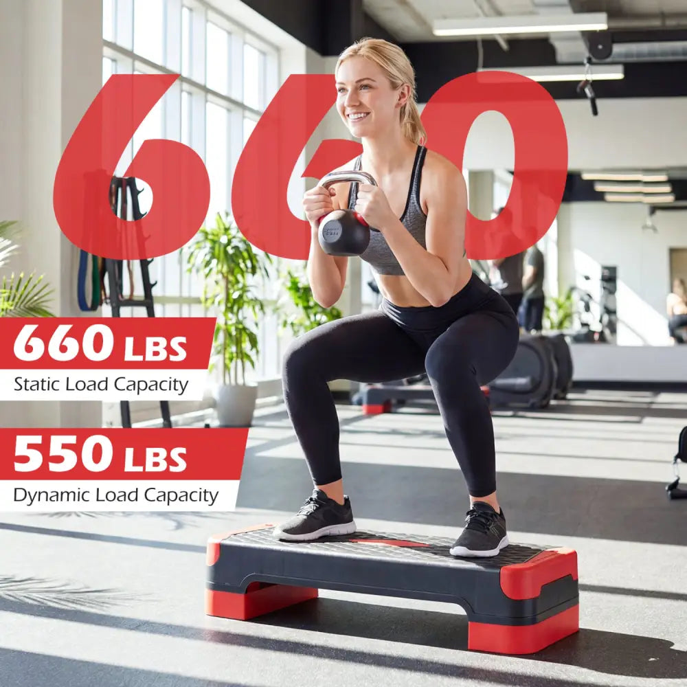 3-in-1 Aerobic Step Platform Set with 2 Stackable Risers and Balance Trainers for Home-Red - Red - Sport Equipments