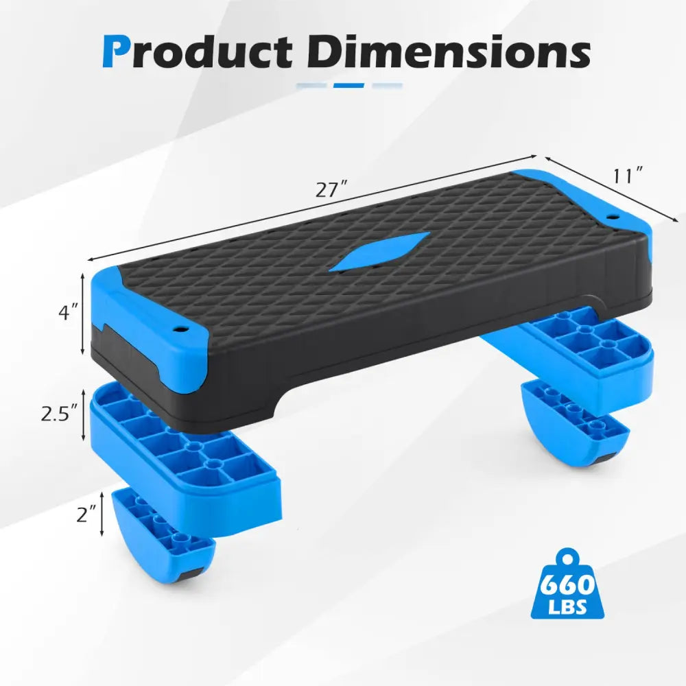 3-in-1 Aerobic Step Platform Set with 2 Stackable Risers and Balance Trainers for Home-Blue - Blue - Sport Equipments