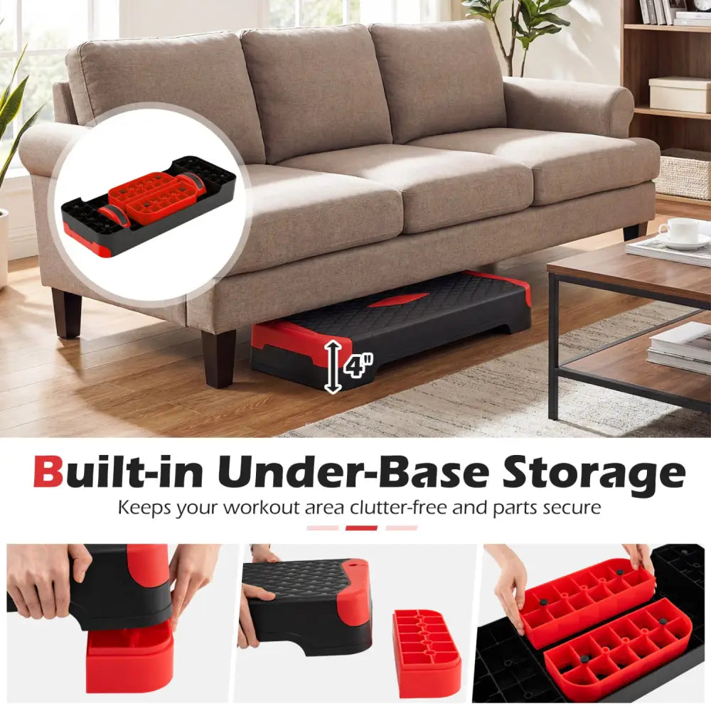 3-in-1 Aerobic Step Platform Set with 2 Stackable Risers and Balance Trainers for Home-Red - Red - Sport Equipments