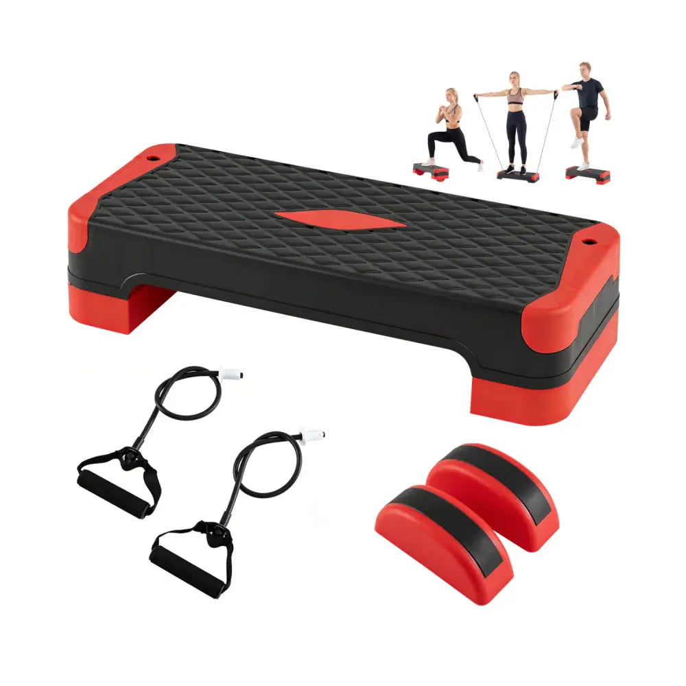 3-in-1 Aerobic Step Platform Set with 2 Stackable Risers and Balance Trainers for Home-Red - Red - Sport Equipments