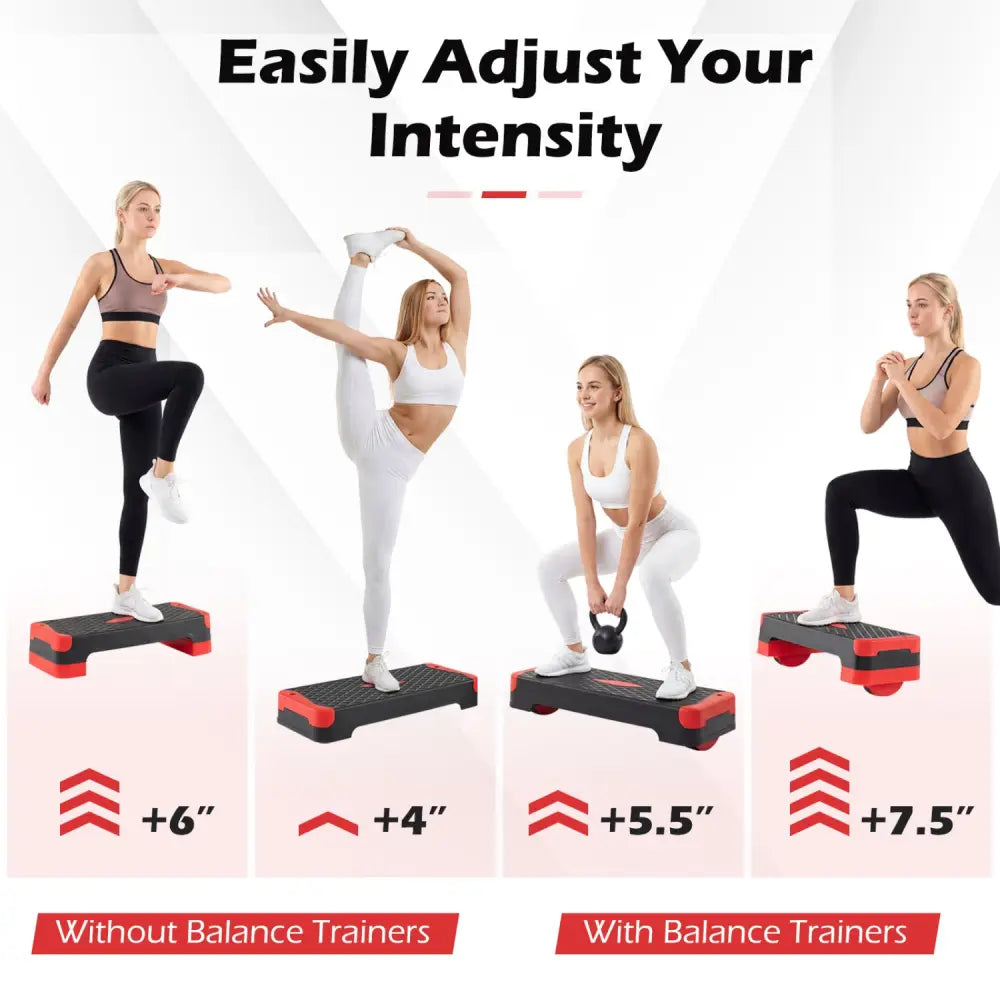 3-in-1 Aerobic Step Platform Set with 2 Stackable Risers and Balance Trainers for Home-Red - Red - Sport Equipments