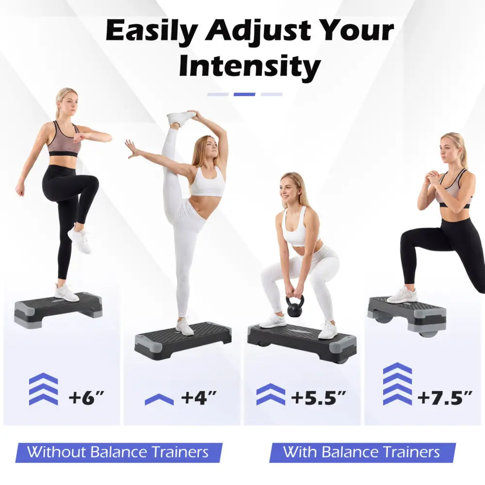 3-in-1 Aerobic Step Platform Set with 2 Stackable Risers and Balance Trainers for Home-Gray - Gray - Sport Equipments