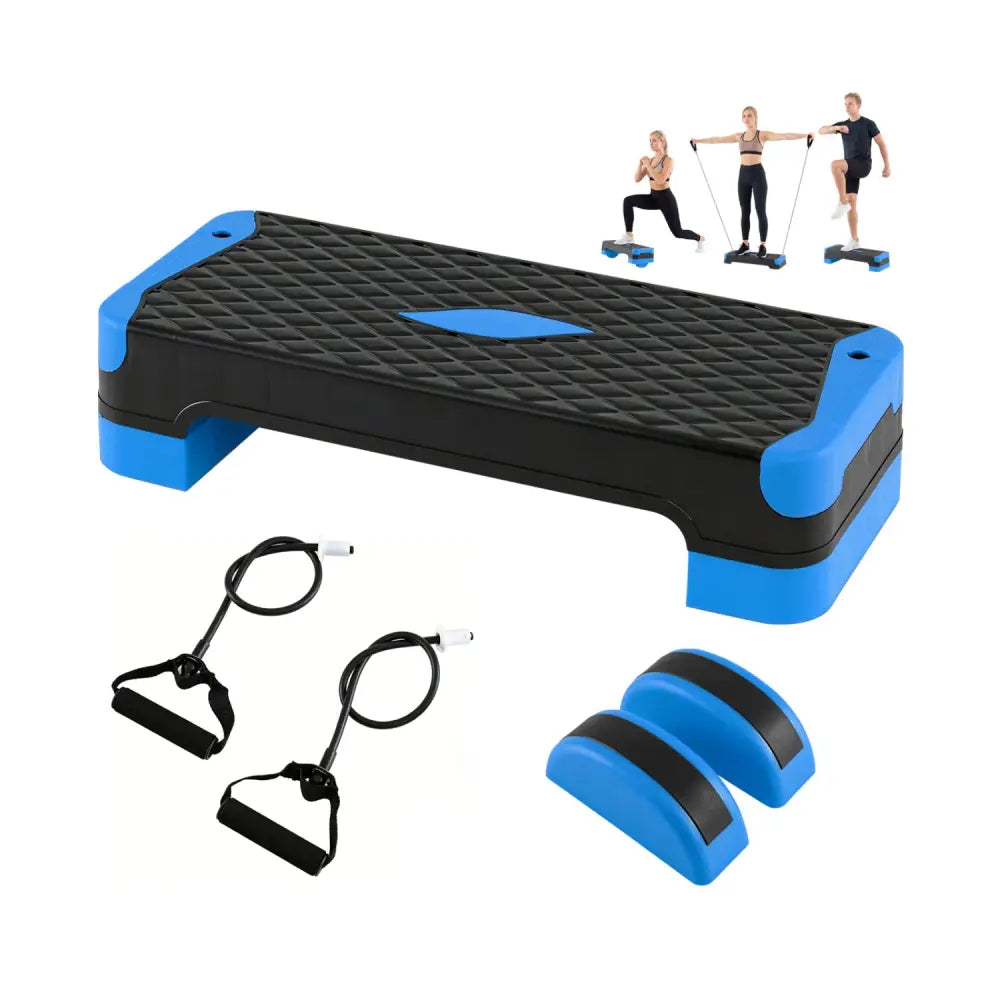 3-in-1 Aerobic Step Platform Set with 2 Stackable Risers and Balance Trainers for Home-Blue - Blue - Sport Equipments