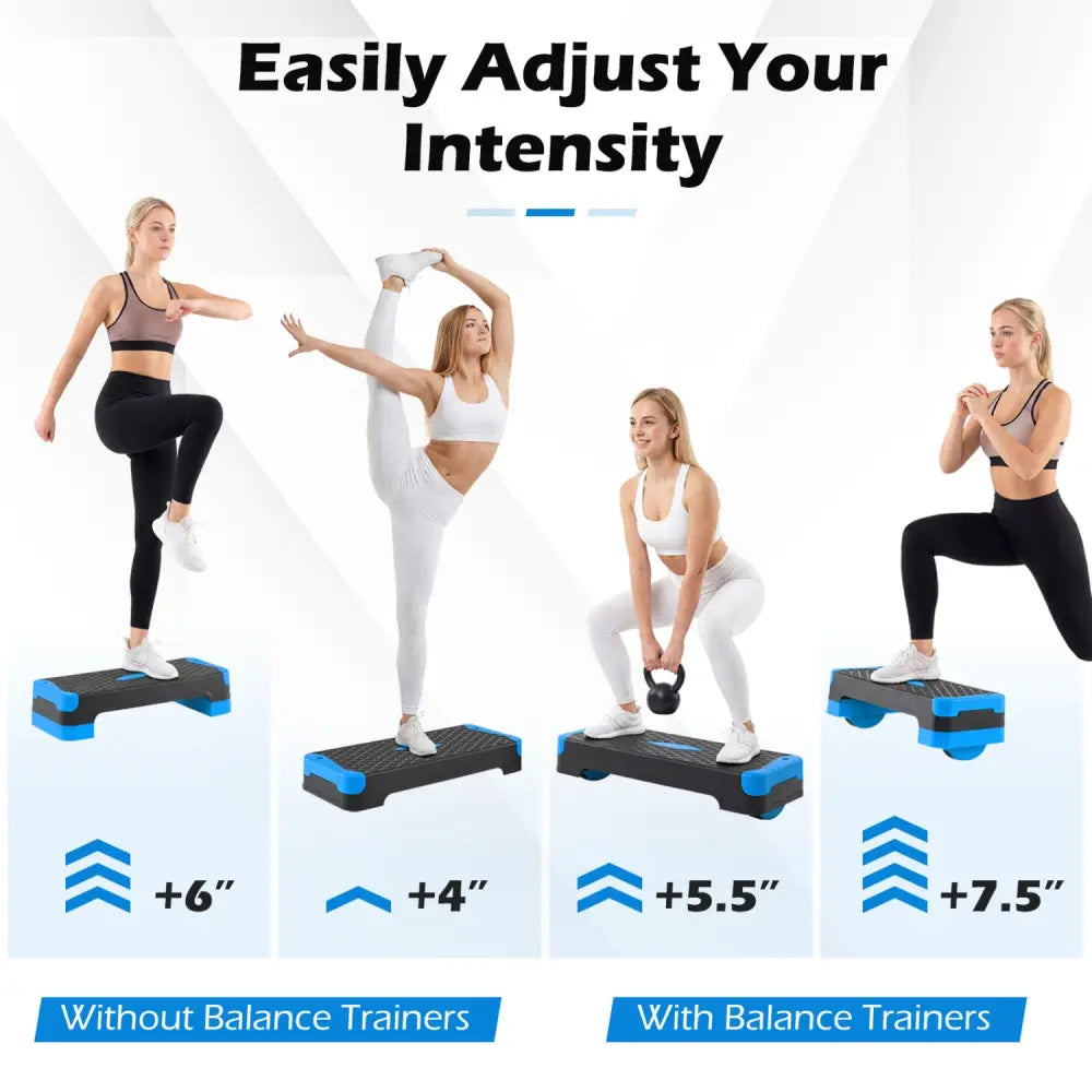 3-in-1 Aerobic Step Platform Set with 2 Stackable Risers and Balance Trainers for Home-Blue - Blue - Sport Equipments