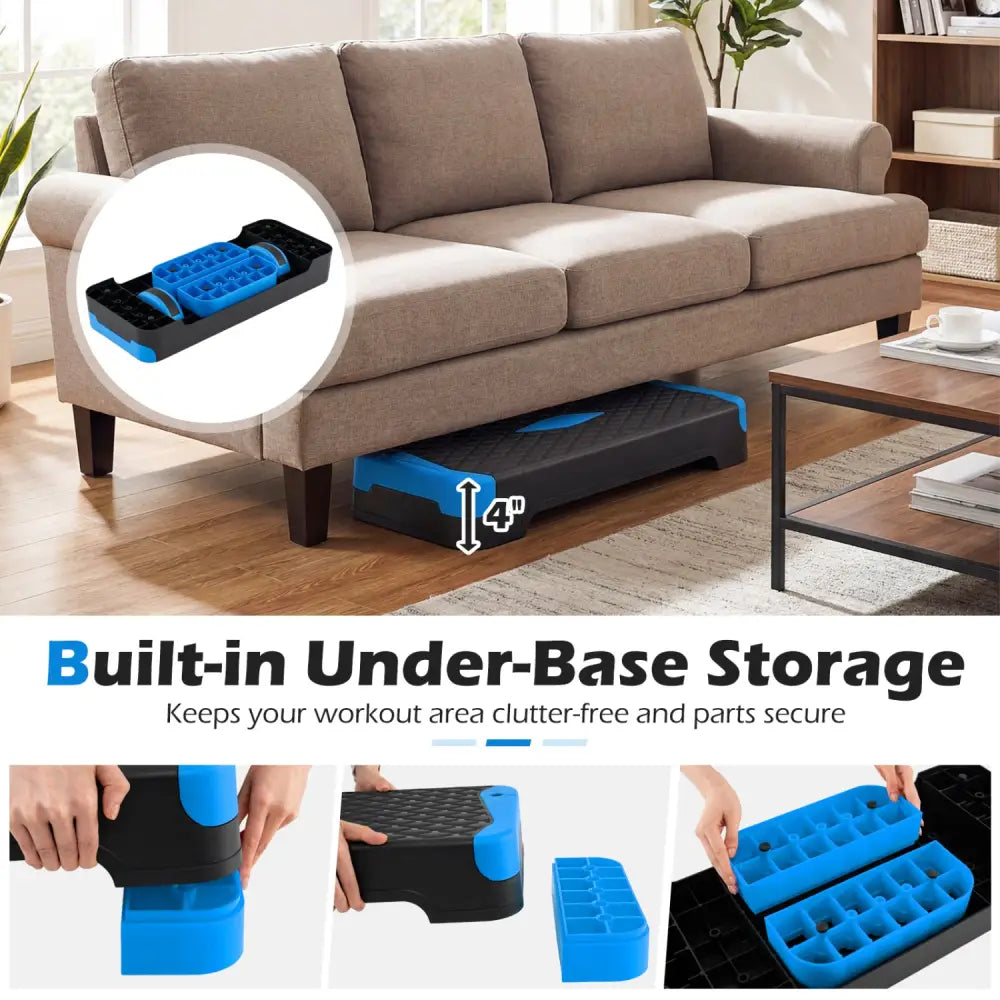 3-in-1 Aerobic Step Platform Set with 2 Stackable Risers and Balance Trainers for Home-Blue - Blue - Sport Equipments