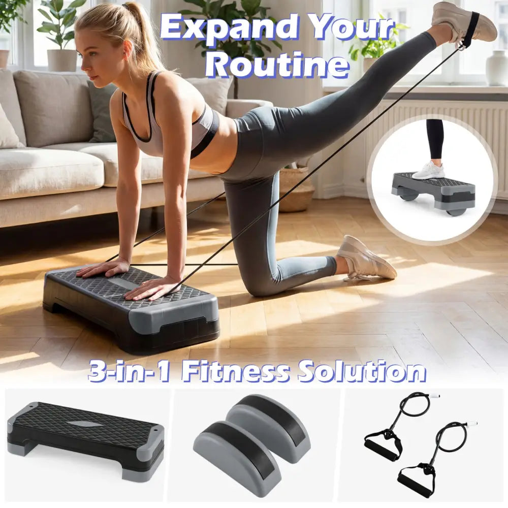 3-in-1 Aerobic Step Platform Set with 2 Stackable Risers and Balance Trainers for Home-Gray - Gray - Sport Equipments