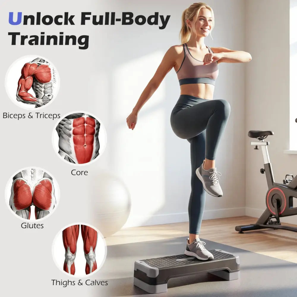 3-in-1 Aerobic Step Platform Set with 2 Stackable Risers and Balance Trainers for Home-Gray - Gray - Sport Equipments
