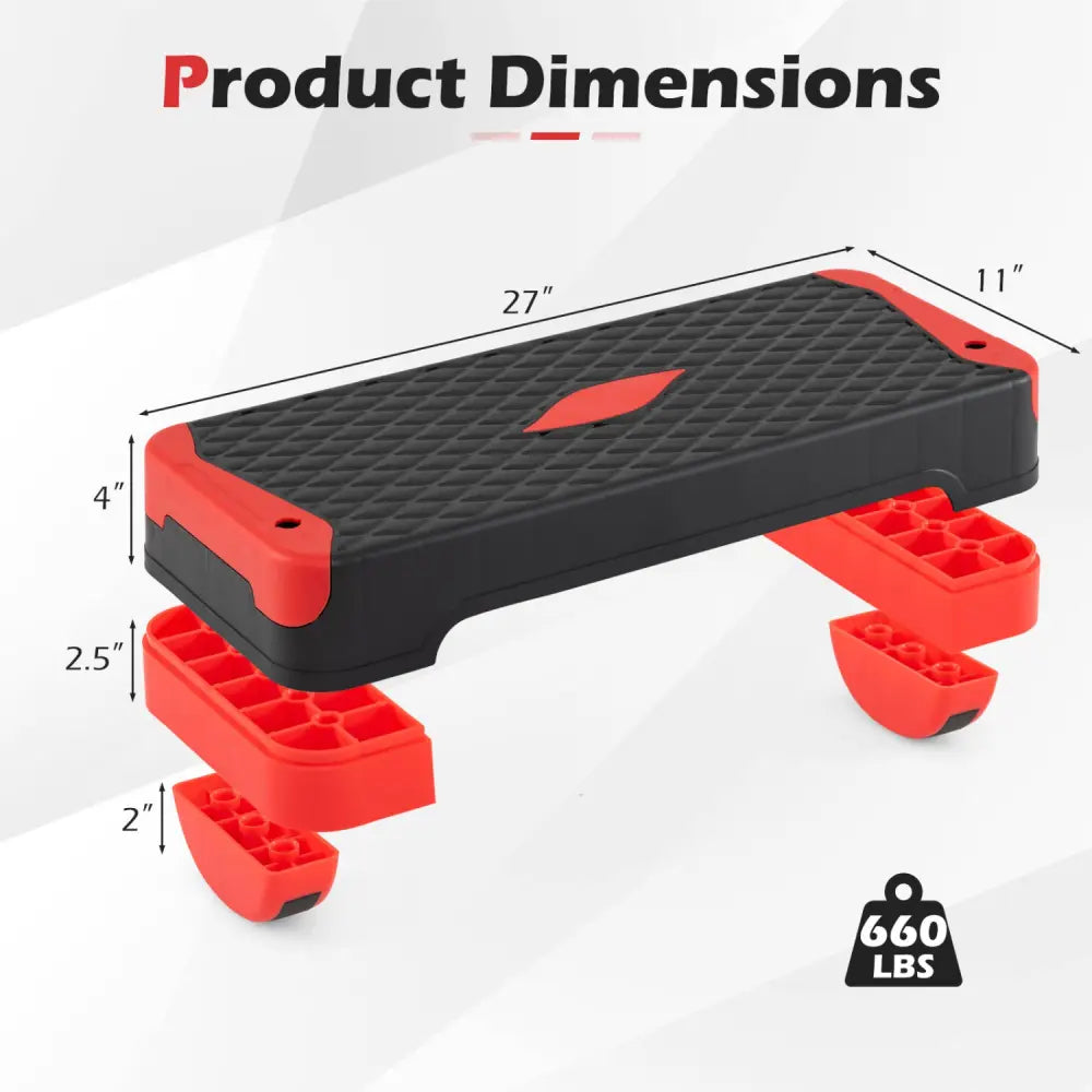 3-in-1 Aerobic Step Platform Set with 2 Stackable Risers and Balance Trainers for Home-Red - Red - Sport Equipments