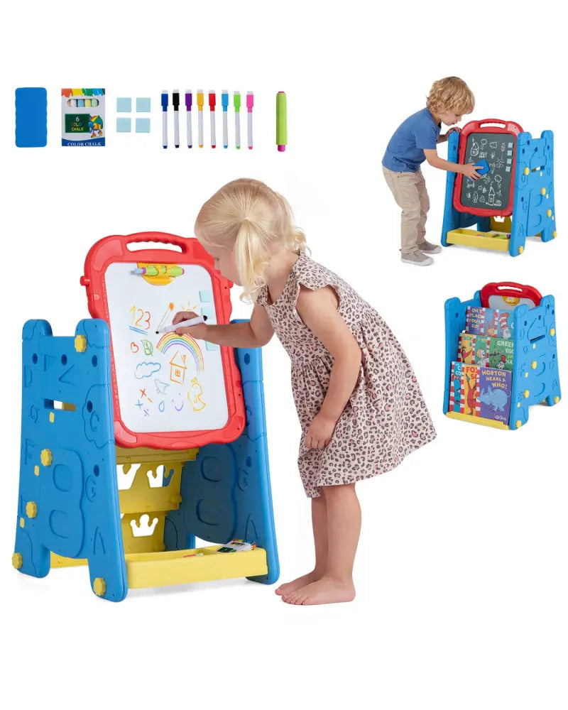 3 in 1 Art Easel for Kids with Double Sided Magnetic Board-Blue - Blue - Art Easels