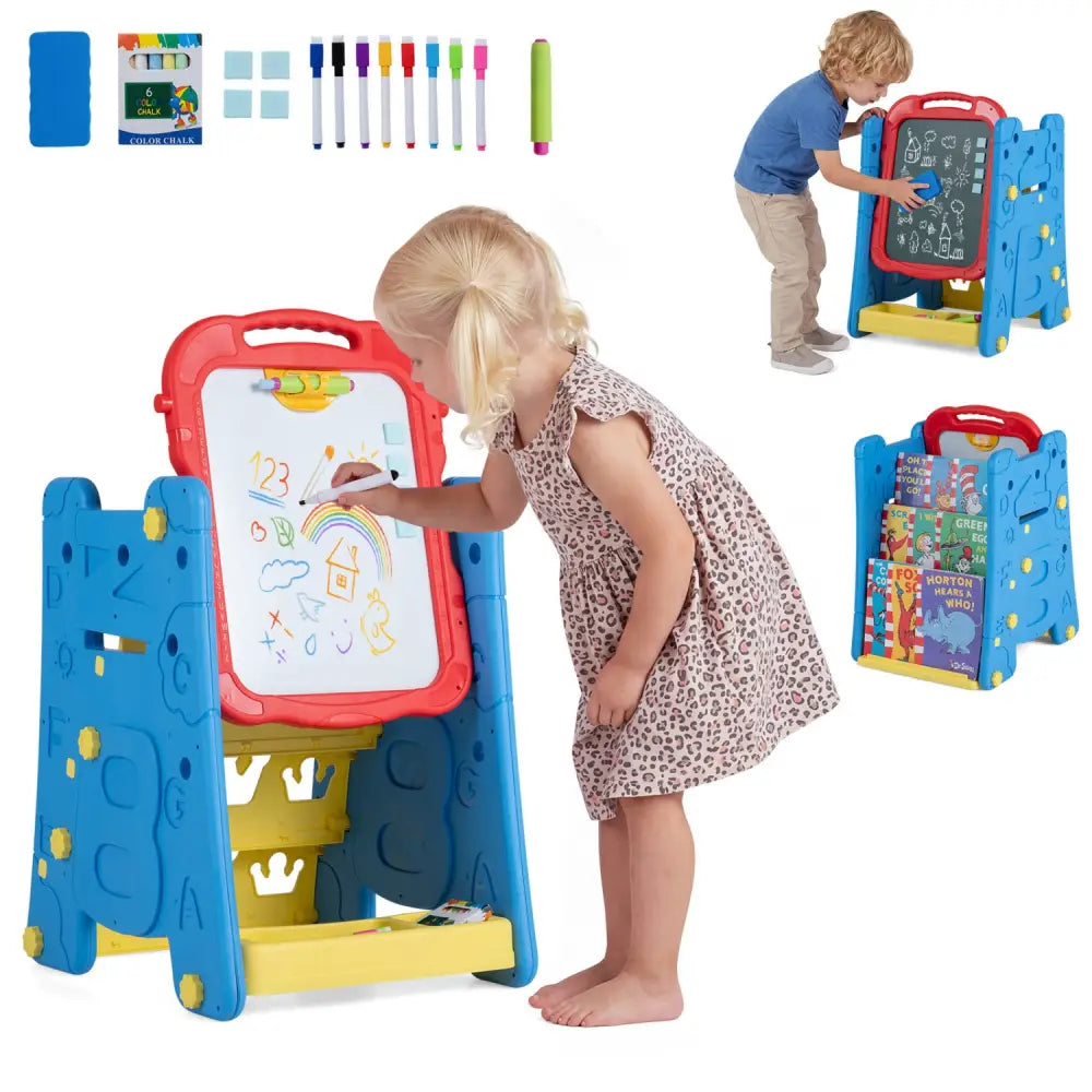 3 in 1 Art Easel for Kids with Double Sided Magnetic Board-Blue - Blue - Art Easels