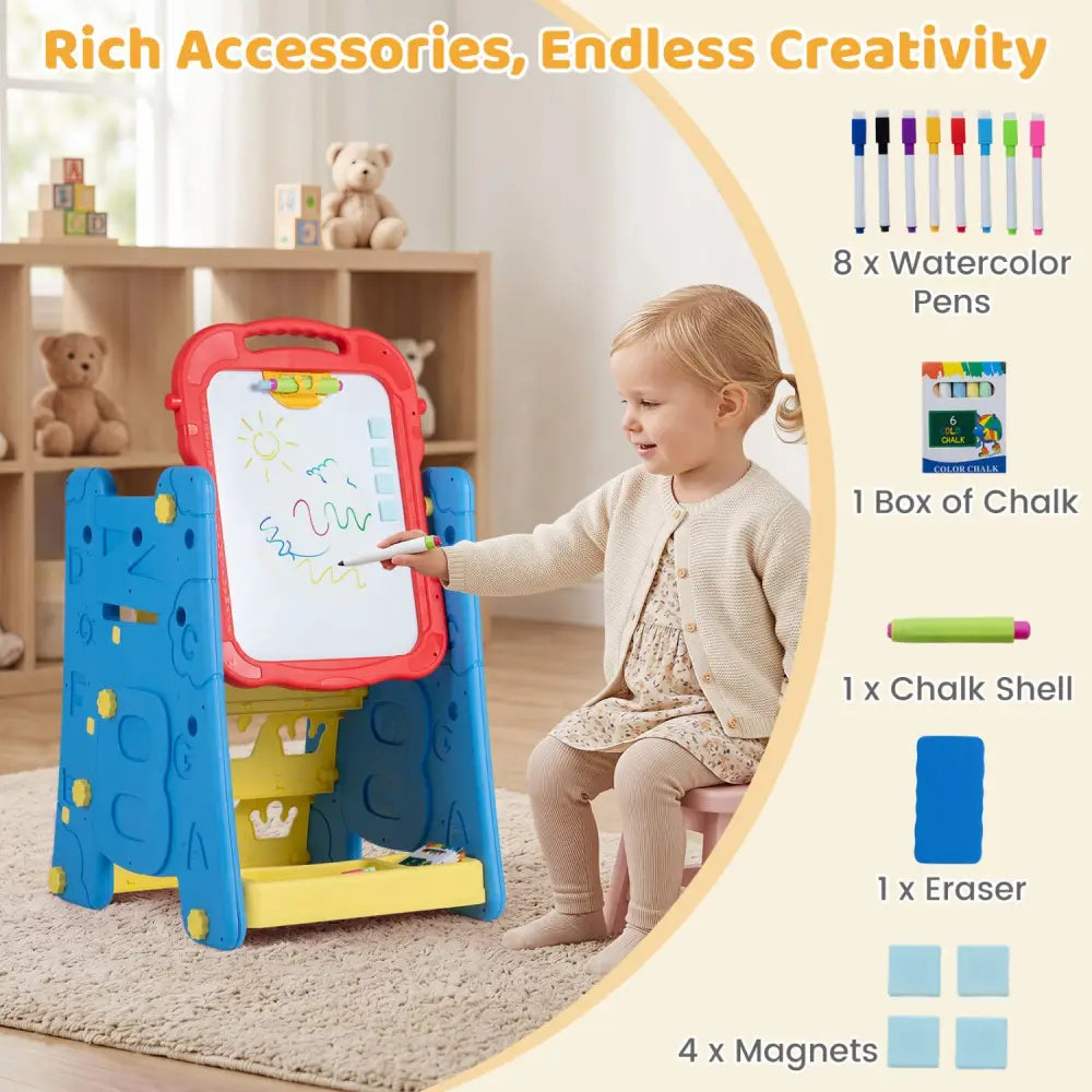 3 in 1 Art Easel for Kids with Double Sided Magnetic Board-Blue - Blue - Art Easels