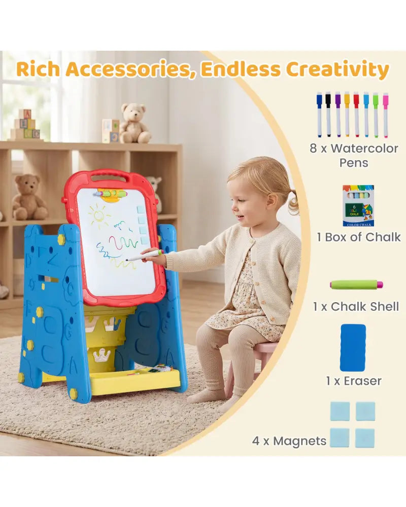 3 in 1 Art Easel for Kids with Double Sided Magnetic Board-Blue - Blue - Art Easels