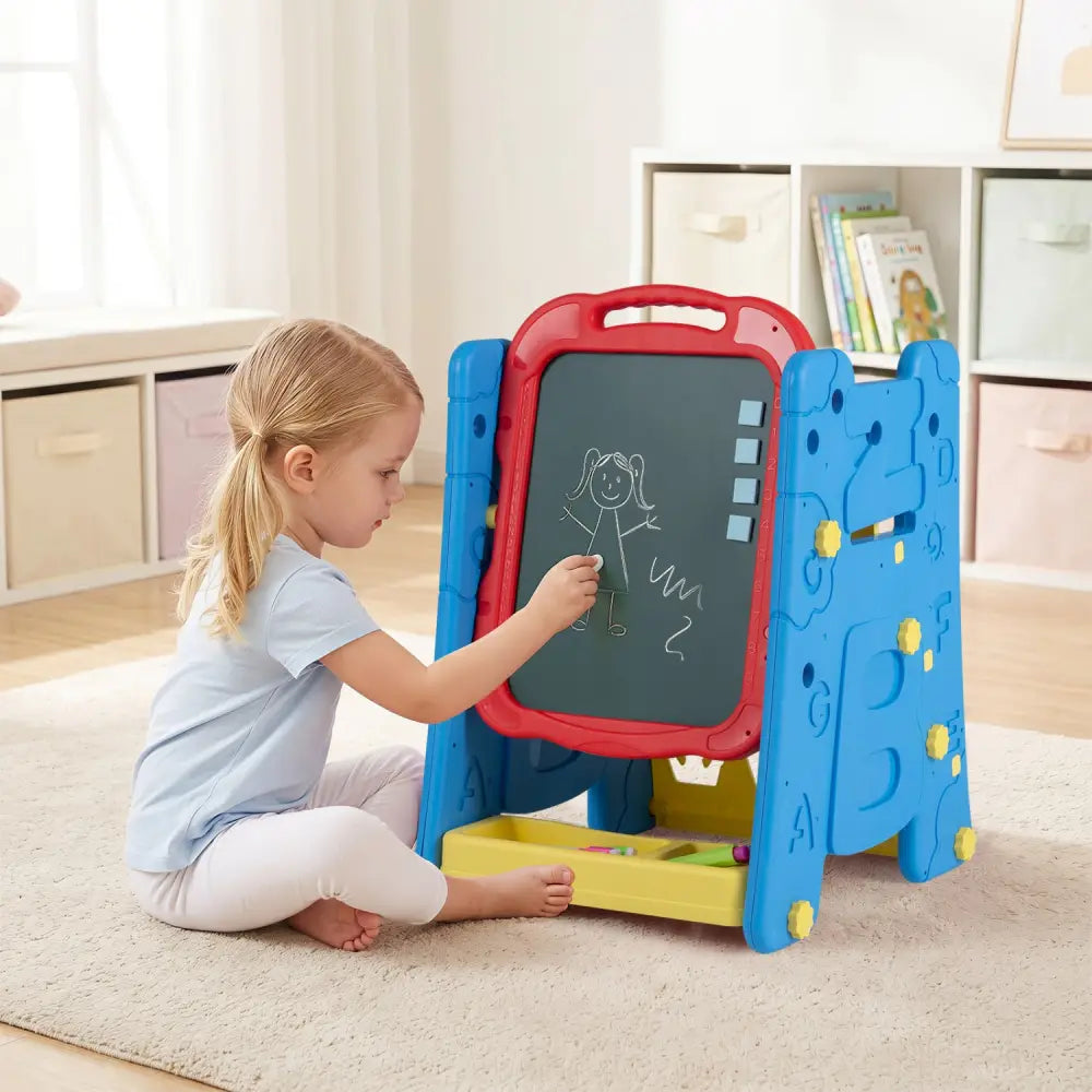 3 in 1 Art Easel for Kids with Double Sided Magnetic Board-Blue - Blue - Art Easels