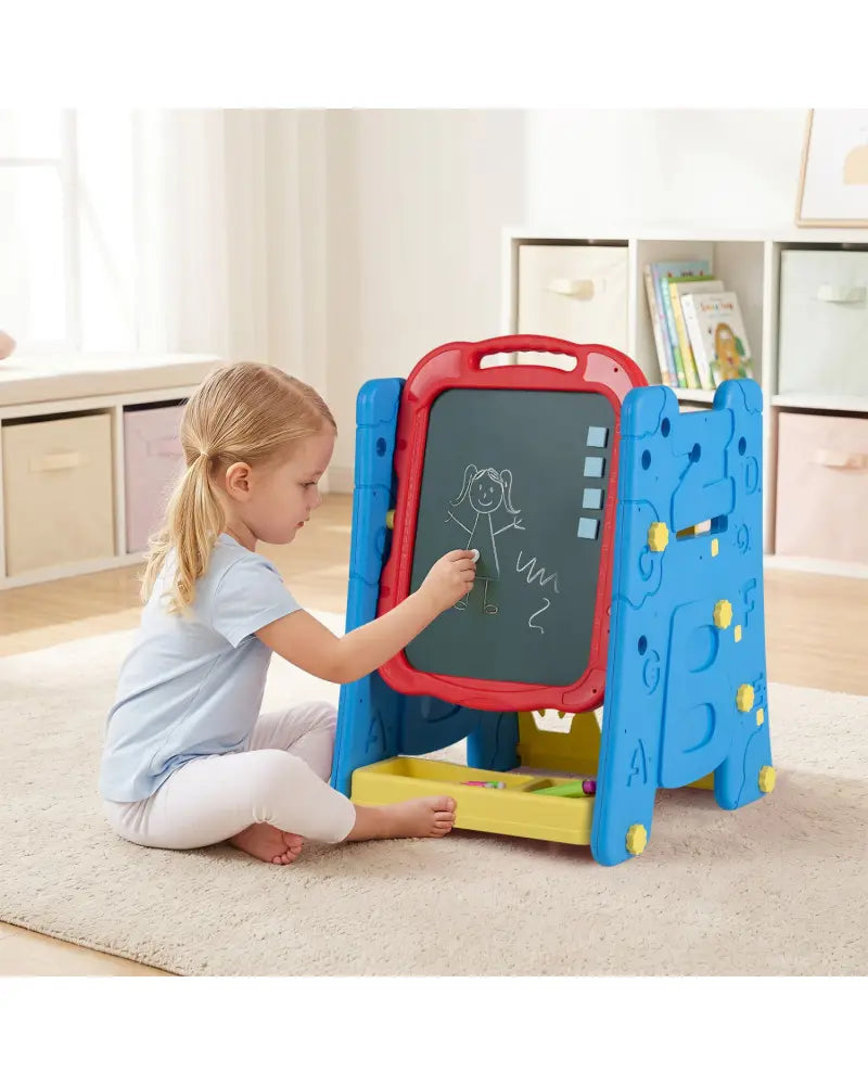 3 in 1 Art Easel for Kids with Double Sided Magnetic Board-Blue - Blue - Art Easels