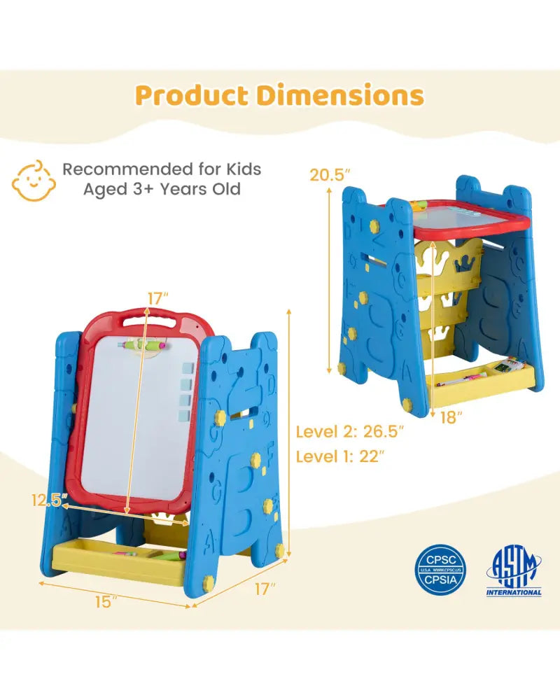 3 in 1 Art Easel for Kids with Double Sided Magnetic Board-Blue - Blue - Art Easels