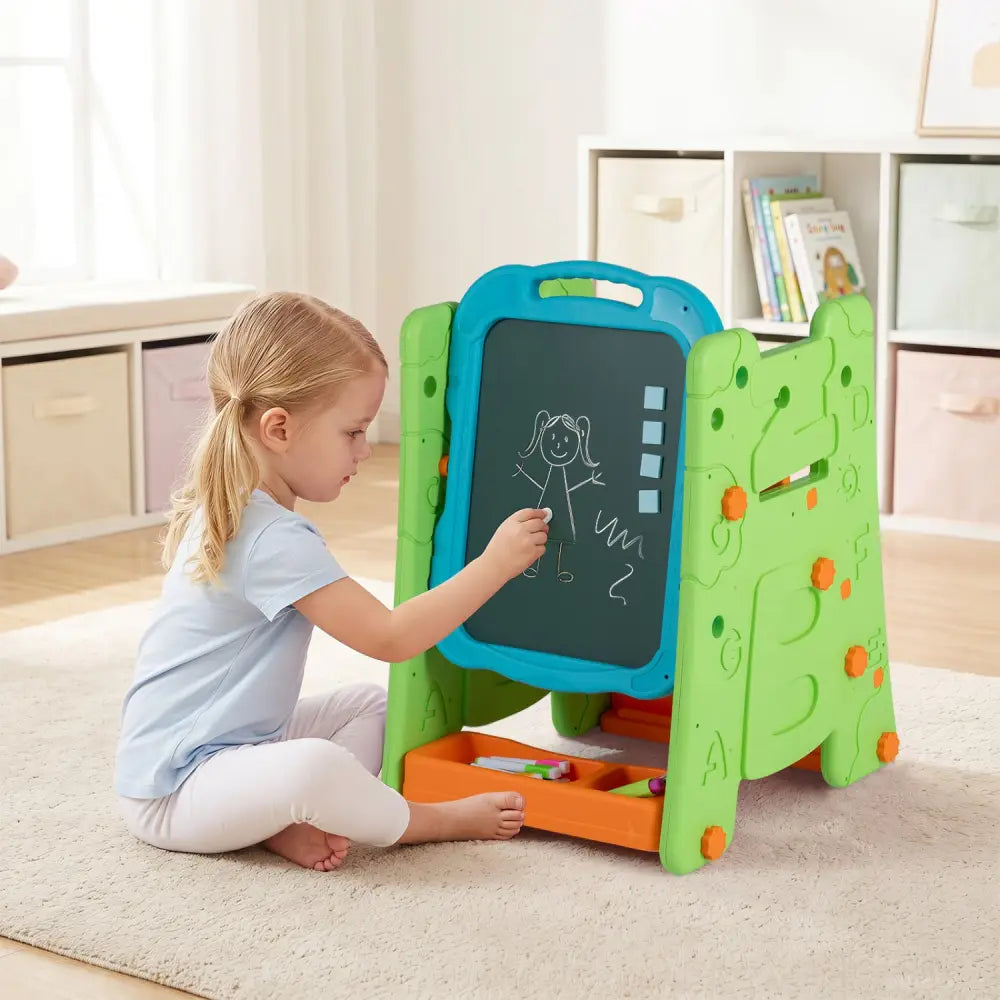 3 in 1 Art Easel for Kids with Double Sided Magnetic Board-Green - Green - Art Easels