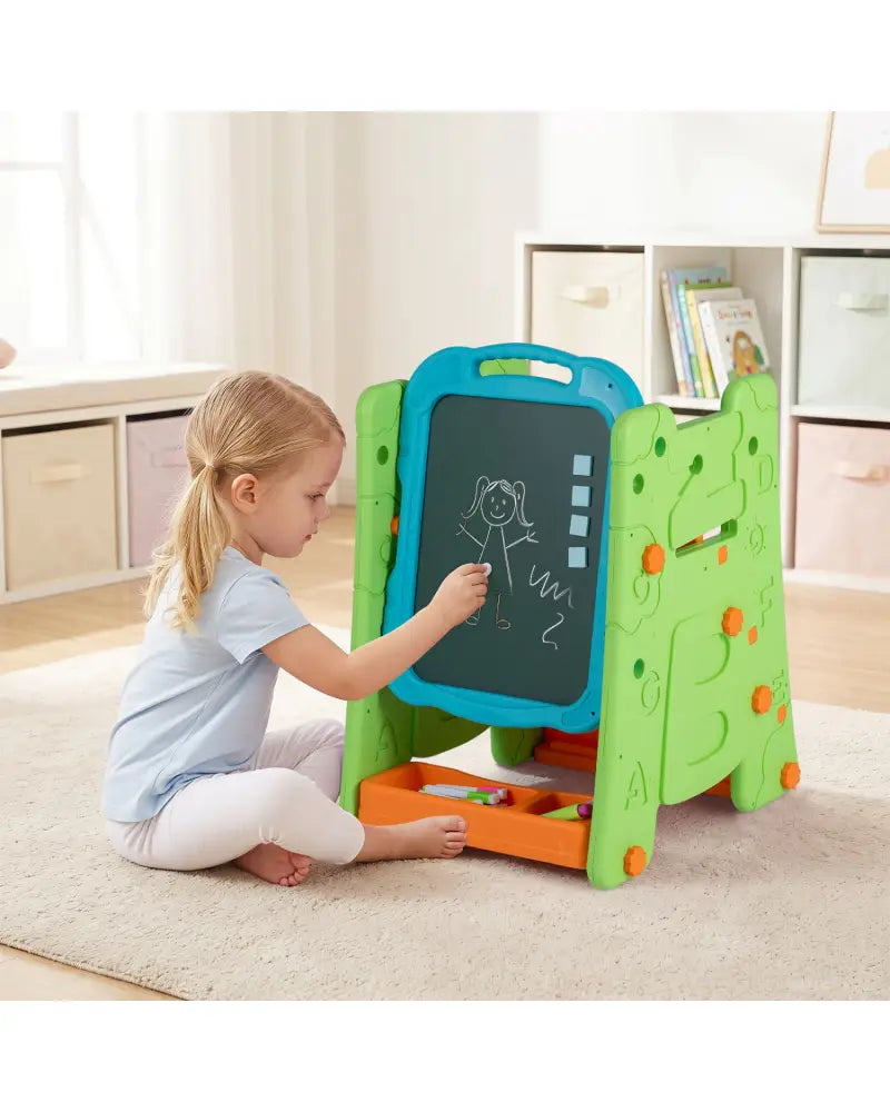 3 in 1 Art Easel for Kids with Double Sided Magnetic Board-Green - Green - Art Easels