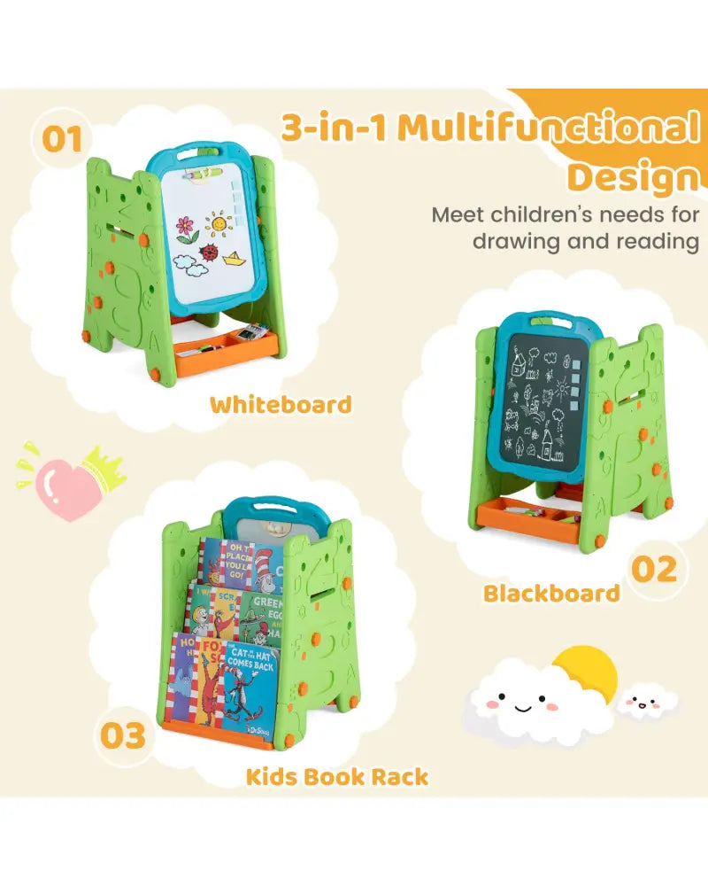 3 in 1 Art Easel for Kids with Double Sided Magnetic Board-Green - Green - Art Easels