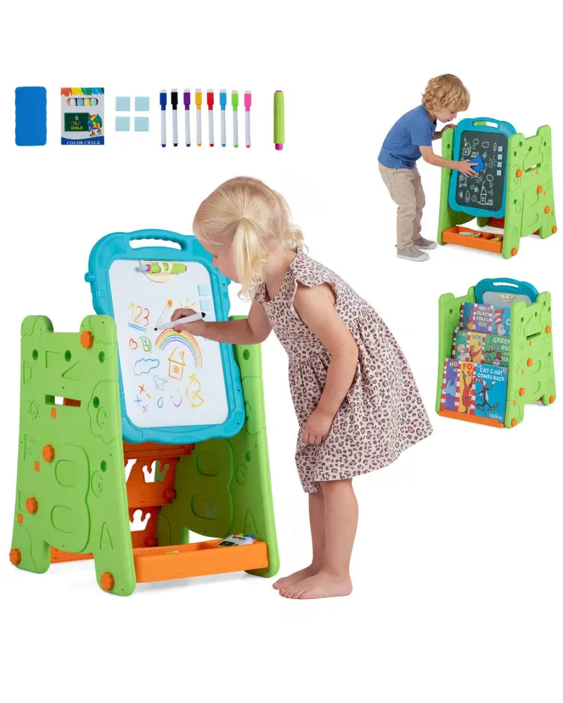 3 in 1 Art Easel for Kids with Double Sided Magnetic Board-Green - Green - Art Easels