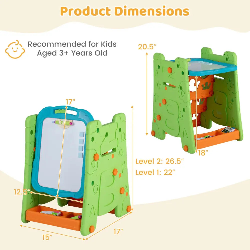 3 in 1 Art Easel for Kids with Double Sided Magnetic Board-Green - Green - Art Easels