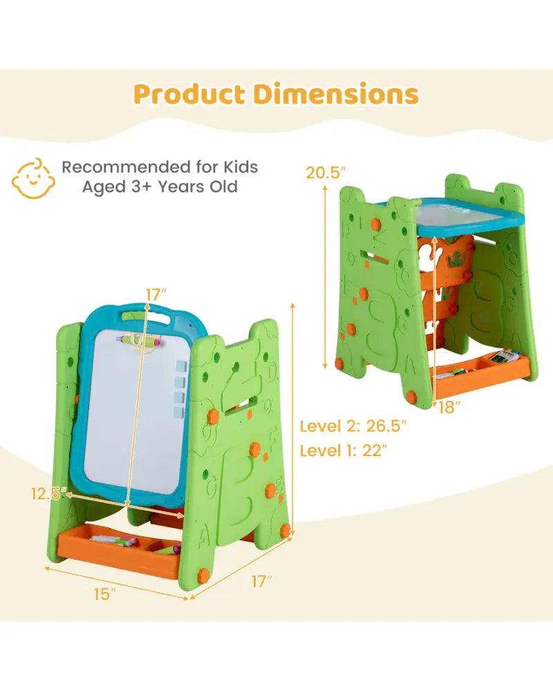 3 in 1 Art Easel for Kids with Double Sided Magnetic Board-Green - Green - Art Easels