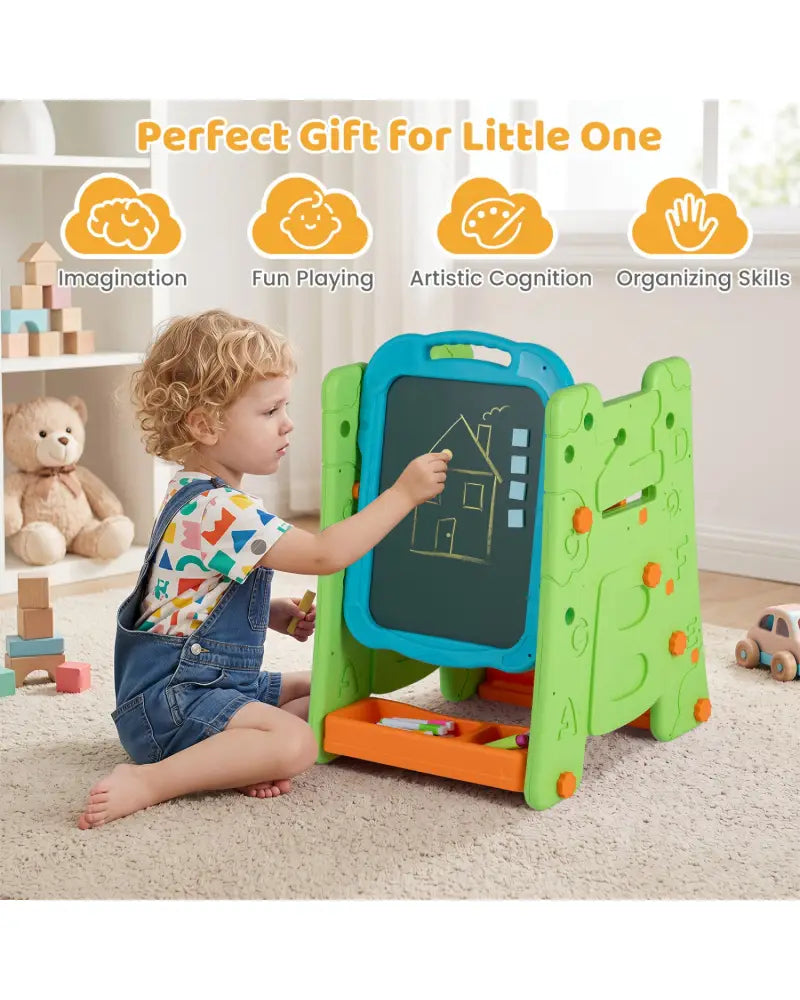 3 in 1 Art Easel for Kids with Double Sided Magnetic Board-Green - Green - Art Easels
