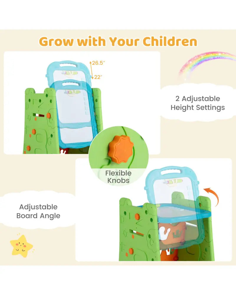 3 in 1 Art Easel for Kids with Double Sided Magnetic Board-Green - Green - Art Easels