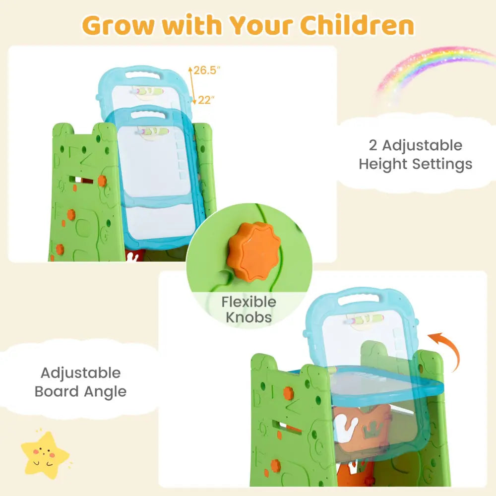 3 in 1 Art Easel for Kids with Double Sided Magnetic Board-Green - Green - Art Easels