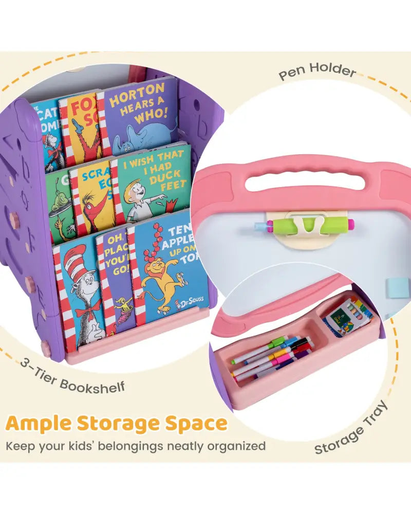 3 in 1 Art Easel for Kids with Double Sided Magnetic Board-Pink - Pink - Art Easels