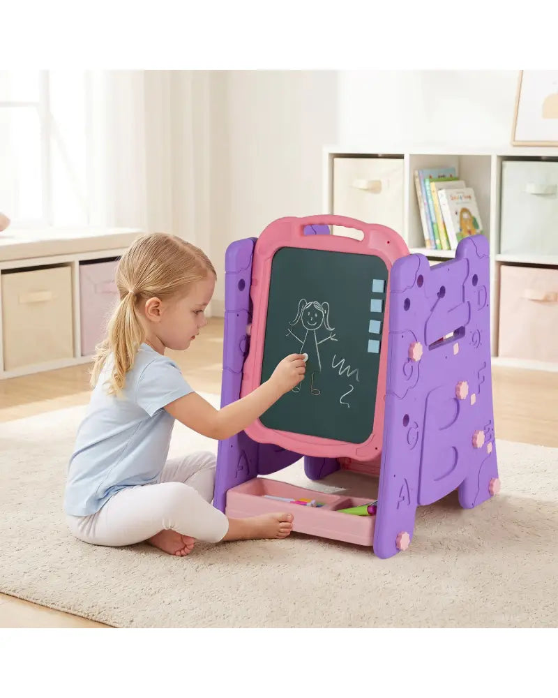 3 in 1 Art Easel for Kids with Double Sided Magnetic Board-Pink - Pink - Art Easels