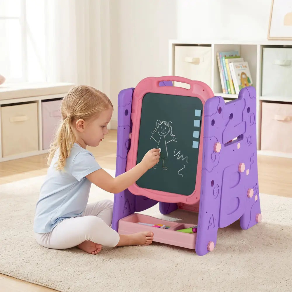 3 in 1 Art Easel for Kids with Double Sided Magnetic Board-Pink - Pink - Art Easels