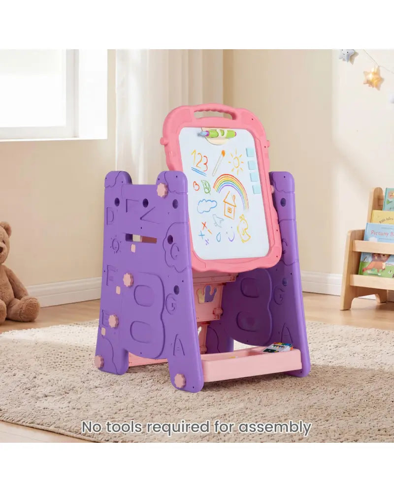 3 in 1 Art Easel for Kids with Double Sided Magnetic Board-Pink - Pink - Art Easels